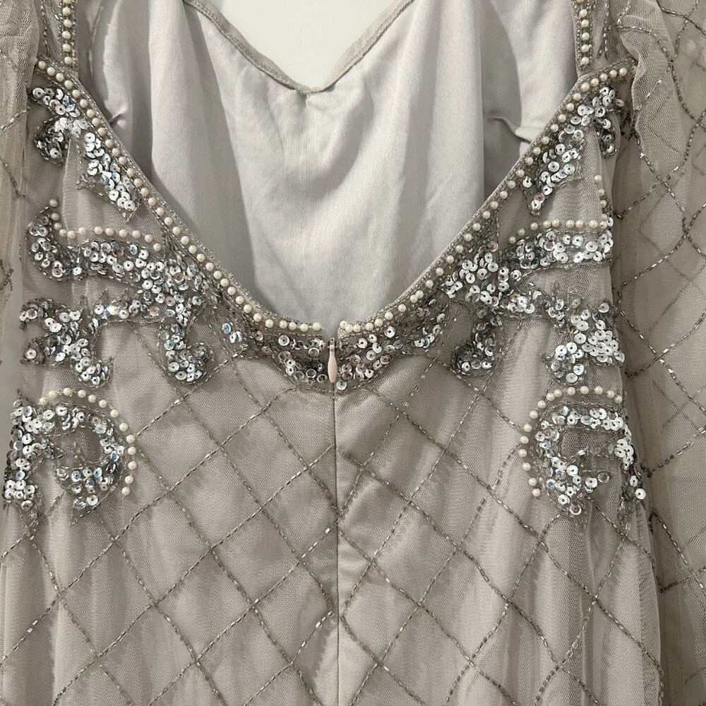 Boohoo Beaded Tassel Silver Mini Dress Long Sleeve - Picture 8 of 12